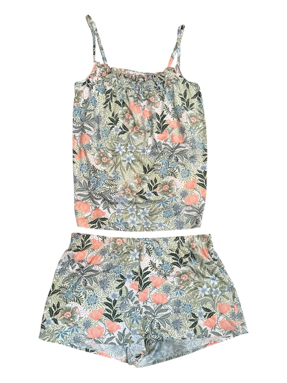 Linea Donatella Floral Cami & Short Sleep Set - Coral, Olive, Blue size M